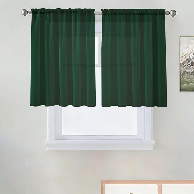 SpaceDresser Basic Rod Pocket Sheer Voile Window Curtain Panels Foliage Green 1 by SpaceDresser