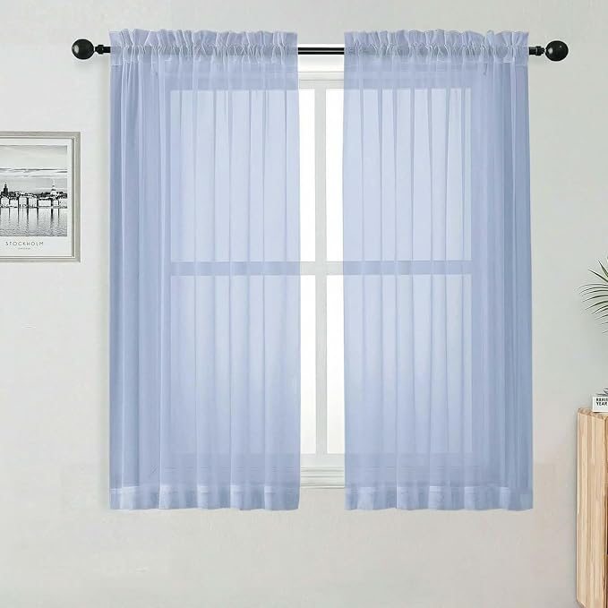 OWENIE Short Sheer Curtains for Bedroom Living Room 54 Inch Length 2 Panels Set by OWENIE