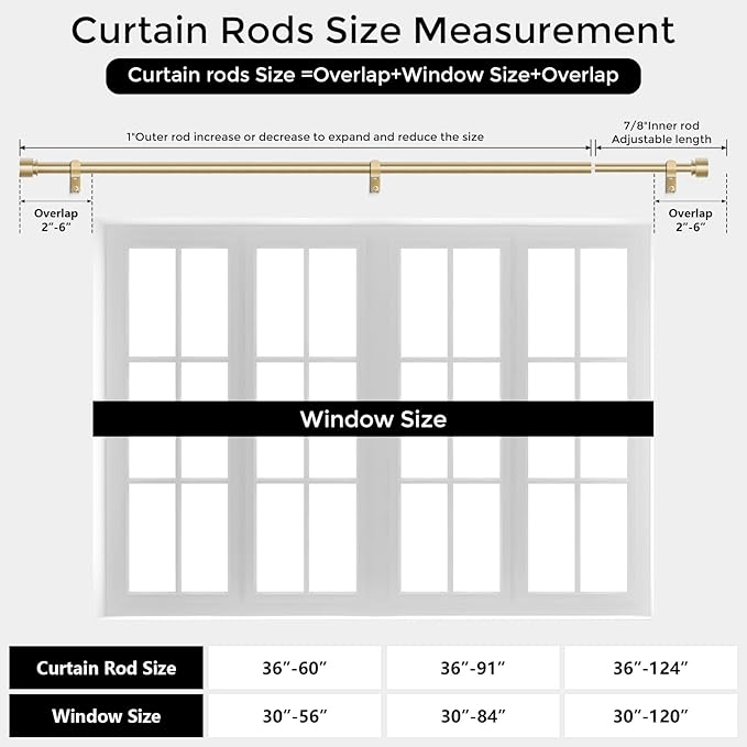 Modern Gold Curtain Rods for Windows 30 to 56 Inch, Decorative Drapery Rods for - Image 7