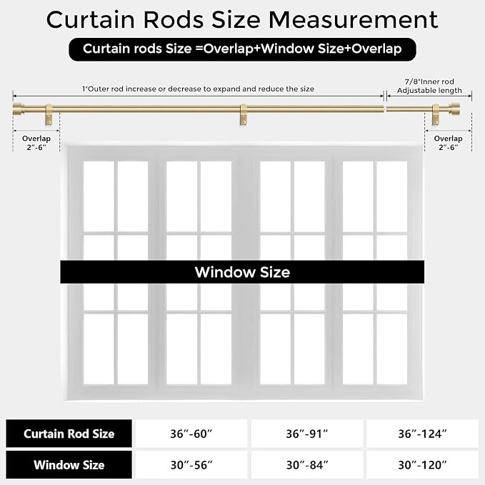 Modern Gold Curtain Rods for Windows 66 to 120 Inch, Decorative Drapery Rods - Image 7