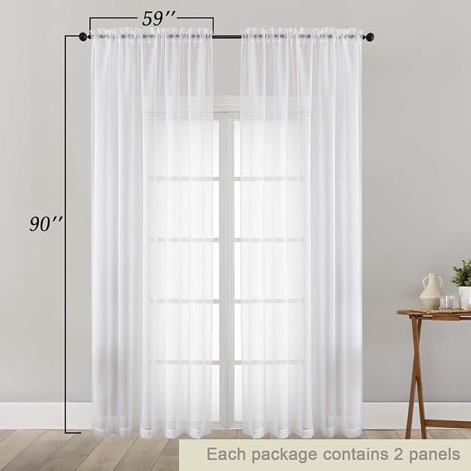 Sheer White Curtains for Bedroom Living Room 90 Inches Long 2 Panels Set - Image 5
