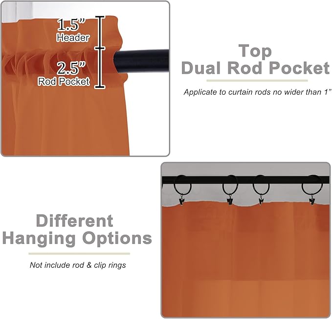 Cafe Curtains 36 Inch Length Tier 2 Pieces, Modern Soft Airy Sheer Kitchen - Image 4
