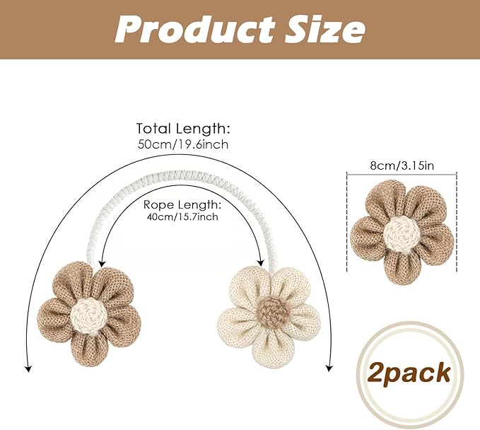 SRG Rope Curtain Tiebacks 2 Pack | Sunflower Curtain Tieback Boho | Simple - Image 4