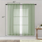 Sheer Sage Green Curtains for Bedroom Living Room 63 Inch Length 2 Panels - Image 2
