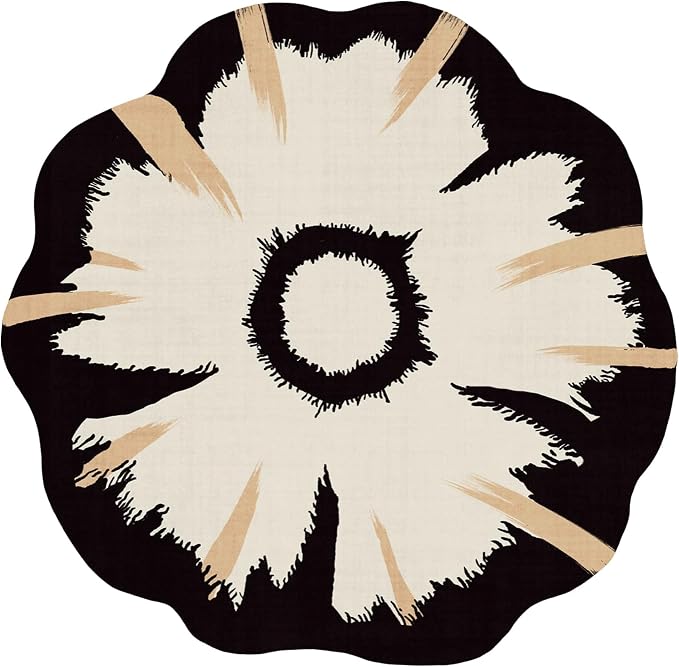 Latte&Fog Round Area Rug for Living Room, Modern Floral Washable Circle Rug - Image 2