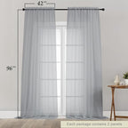 Light Grey Sheer Curtains for Bedroom Living Room 96 Inches Long 2 Panels - Image 2