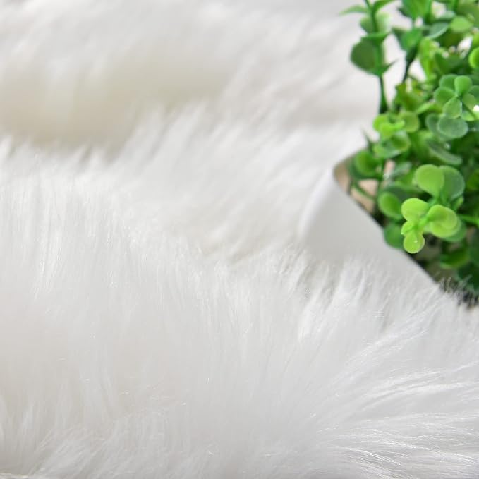 Goolela White Round Rug 3ft Fluffy Faux Sheepskin Fur Rug Small Circle Fuzzy - Image 7