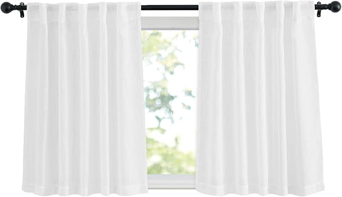 NICETOWN White Faux Linen Kitchen Curtains 36 inches Long, Rod Pockets & Back by NICETOWN