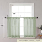 Sage Green Kitchen Curtains 30 Inch Length Tier 2 PCS, Solid Soft Half Curtains - Image 2