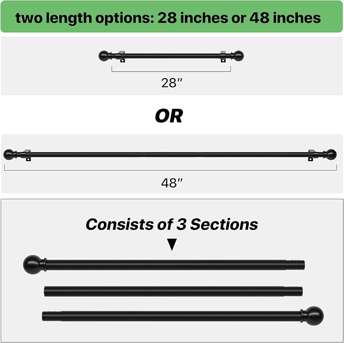 Curtain Rods for Windows 28 to 48 inch, 5/8 inch Black Curtain Rod Set - Image 4