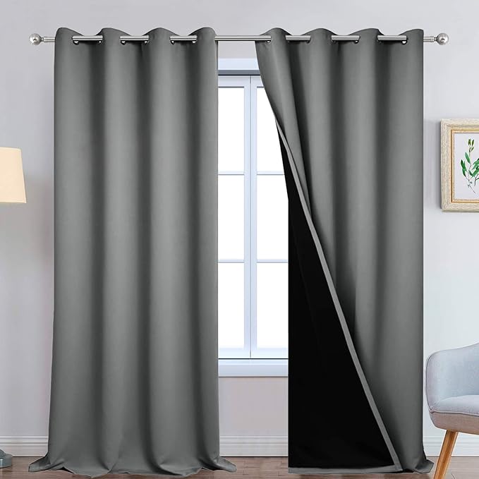 Yakamok Gray 100% Blackout Curtains Energy Saving Thermal Insulated 2 Thick by Yakamok