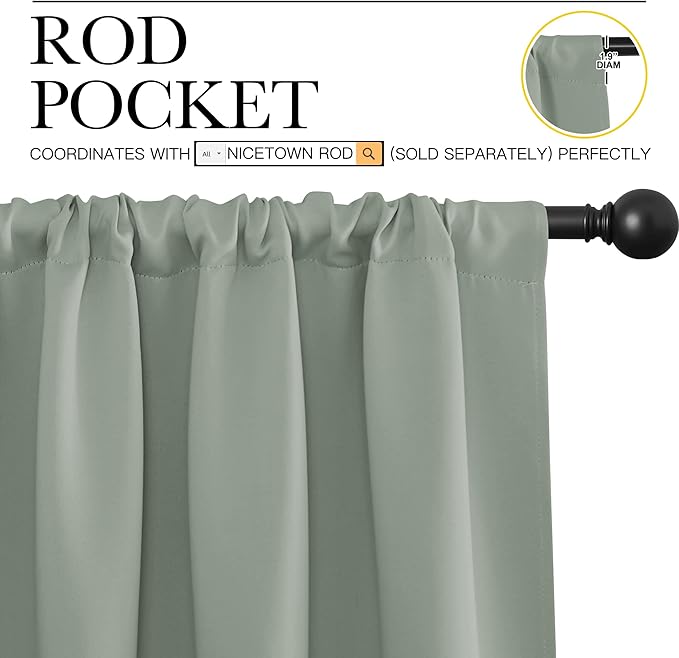 NICETOWN 2 Panels Blackout Curtains, Rod Pocket Thermal Insulated Drapes - Image 2