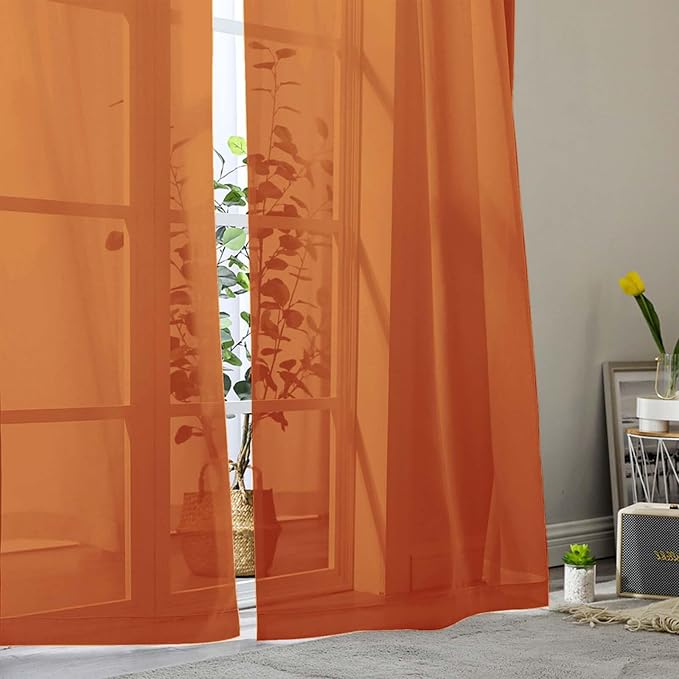 Sheer Orange Curtains for Bedroom Living Room 54 Inch Length 2 Panels Set - Image 8