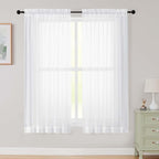 White Sheer Curtains 63 Inch Length 2 Panels Set by WelvetBLK