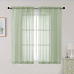 Light Green Sheer Curtains for Bedroom Living Room 54 Inch Length 2 Panels Set by WelvetBLK