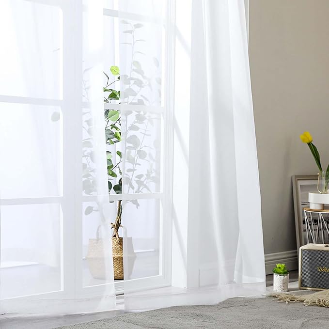 Sheer White Curtains for Bedroom Living Room 90 Inches Long 2 Panels Set - Image 8
