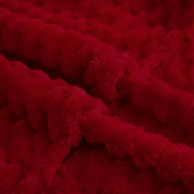 Puncuntex Red Throw Blanket 60"×80" inches Fuzzy 3D Jacquard Decorative Flannel - Image 6