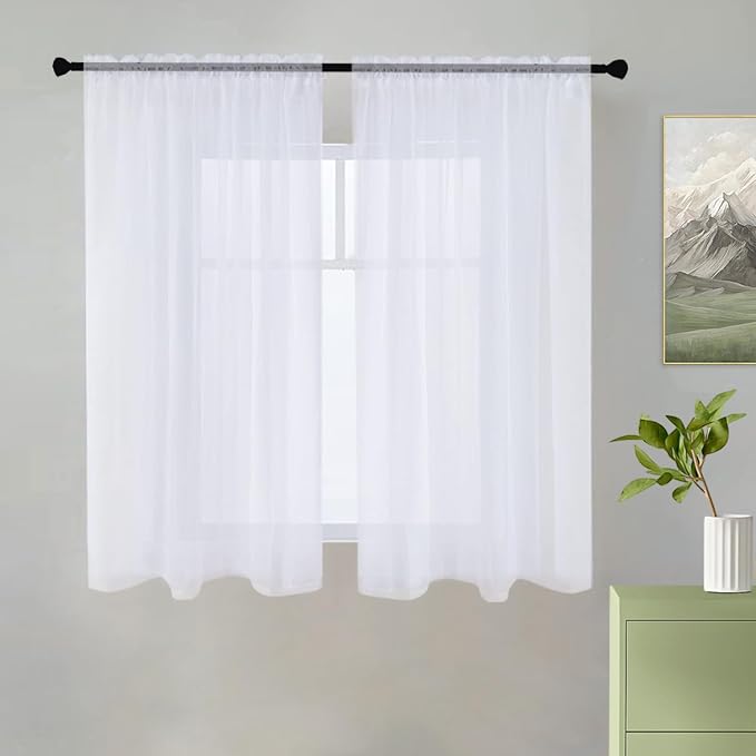 youleyar Solid Sheer Rod Pocket Curtain Voile Draperies 2 Panels White Beige by Youleyar