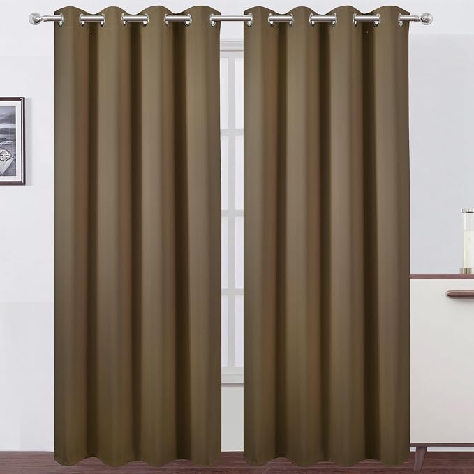 LEMOMO Blackout Curtains 52 x 90 inches Long Brown Curtains Set of 2 Panels by Lemomo