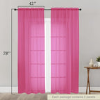 Hot Pink Sheer Curtain for Bedroom Living Room 78 Inches Long 2 Panels Set - Image 2