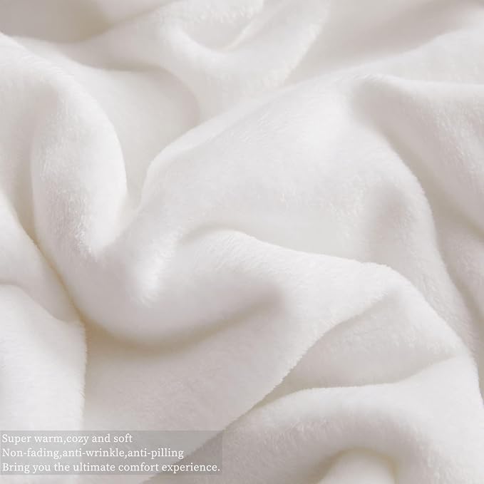 KMUSET Fleece Blanket White Queen Size Lightweight Cozy Plush Microfiber Bed - Image 4