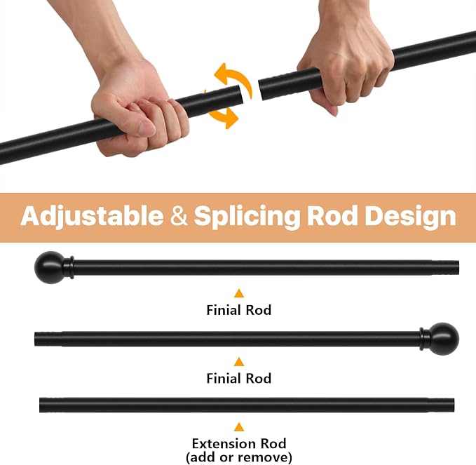 Black Curtain Rods for Windows 66 to 120, Adjustable Length, Heavy Duty Steel - Image 2