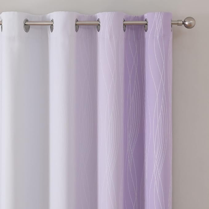 Estelar Textiler Lilac and Greyish White Ombre Blackout Curtains 102 Inches - Image 4