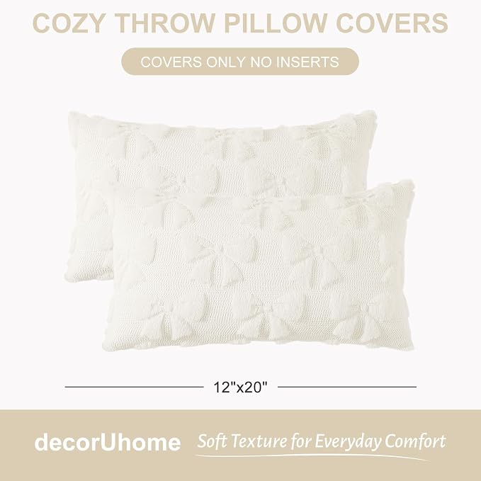 decorUhome Cream White Bow Pillow Covers Set of 2 Coquette Aesthetic Cute - Image 7
