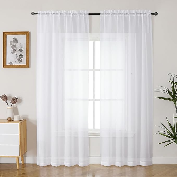 Gwine White Sheer Curtains 84 Inches Long 2 Panels Set by Gwine