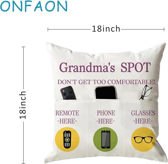 ONFAON Grandma Gifts, Grandma's Spot Throw Pillow Covers 18x18 Inch, Put Phone - Image 3