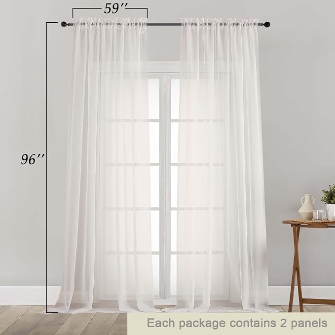 Ivory Sheer Curtains for Bedroom Living Room 96 Inches Long 2 Panels, Modern - Image 5