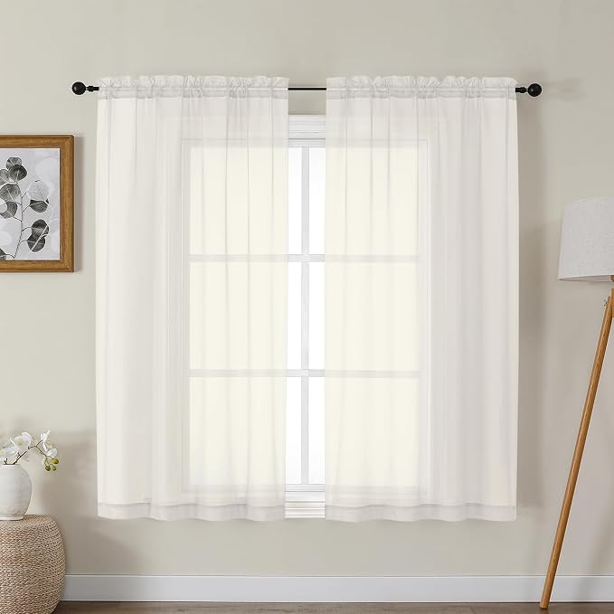 Gwine Ivory Sheer Curtains for Bedroom 54 inches Long 2 Panels, Light Filtering by Gwine