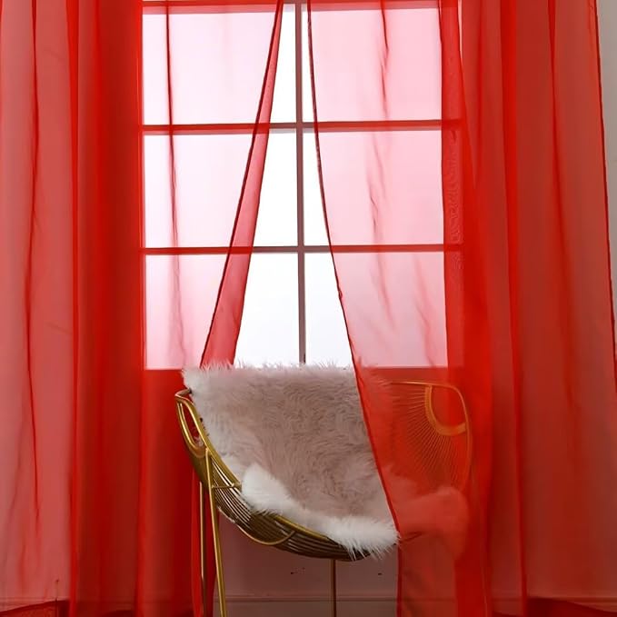 SpaceDresser Sheer Red Curtains 4 Panels Rod Pocket Semi-Sheer Curtain 54 - Image 4