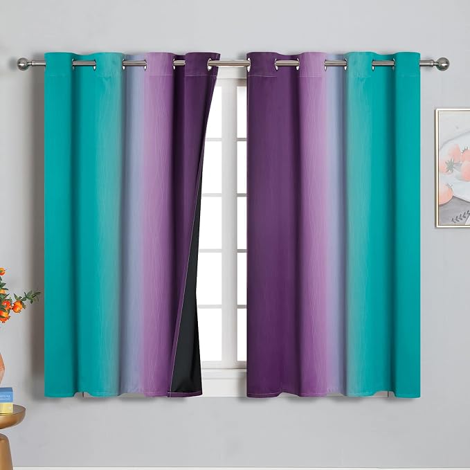 Estelar Textiler Ombre Teal and Purple Blackout Curtains 54 Inch Length 2 panels - Image 2