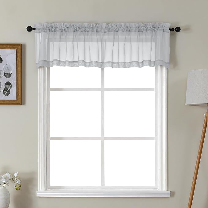 Gwine Light Grey Valances for Windows, Small Light Filtering Rod Pocket Cafe by Gwine