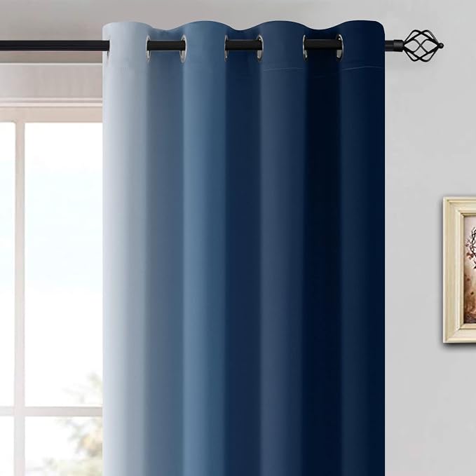 Yakamok Blue and Greyish White Ombre Curtains, Room Darkening Gradient Color - Image 3