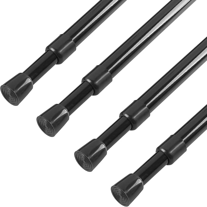 KXLife 4 Pack 5/8" Spring Tension Curtain Rod, Adjustable Tension Rods Black 18 by KXLife