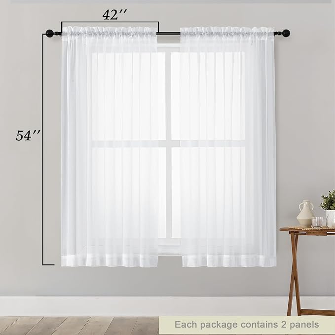 Sheer White Curtains for Bedroom Living Room 54 Inch Length 2 Panels Set - Image 2