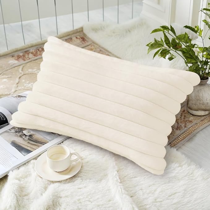 decorUhome Summer Cozy Faux Fur Throw Pillow Covers 12x20 Set of 2 Decorative - Image 5