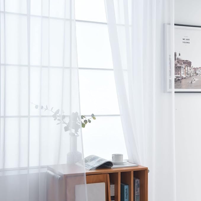 SpaceDresserWhite Kitchen Sheer Valance Curtains 36 Inch, Voile Sheer Cafe - Image 4