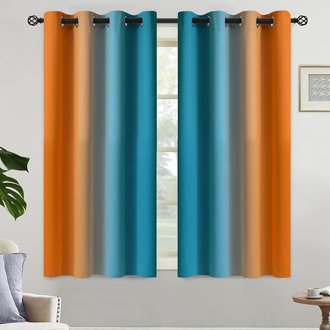 Yakamok Orange and Blue Blackout Curtains, Ombre Full Room Darkening Window by Yakamok