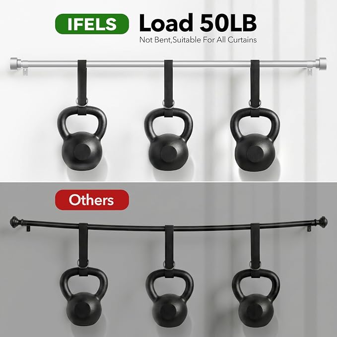IFELS Heavy Duty Curtain Rods for Windows 72 to 144 Inch, 1 Inch Silver Curtain - Image 4