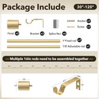 IFELS Heavy Duty Curtain Rods for Windows 66 to 120 Inch, 1 Inch Gold Curtain - Image 6