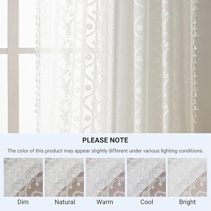 WAZZIO Boho Lace Curtains 2 Panels 63 Inches -Cute Vintage Victorian Sheer - Image 9