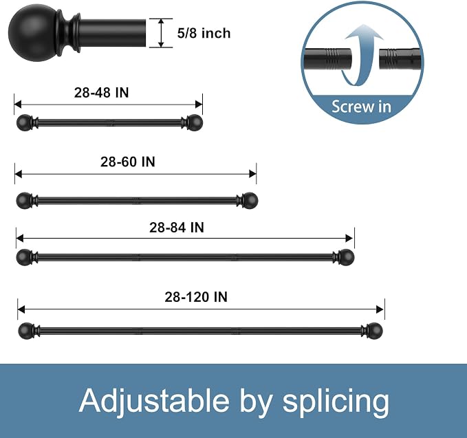 Black Curtain Rods for Windows 28 to 48 Inch, 5/8 Inch Diameter Stainless Steel - Image 5