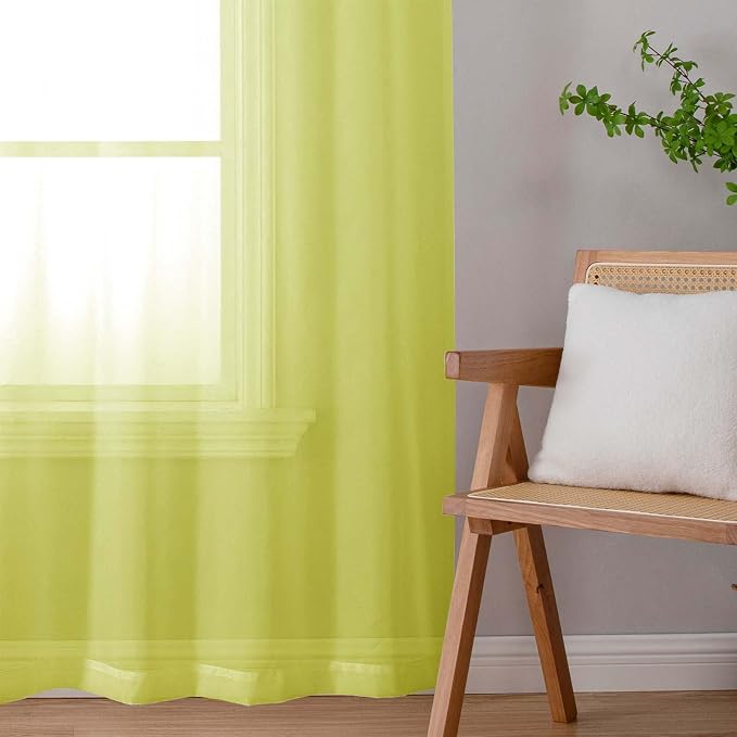 Lecloud Lemon Sheer Curtains for Living Room 54 Inch Length 2 Pcs, Solid Color - Image 6