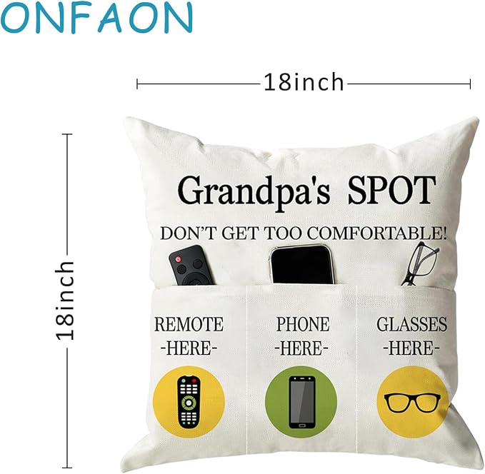 ONFAON Grandpa Gifts, Grandpa's Spot Throw Pillow Covers 18x18 Inch, Put Phone - Image 3
