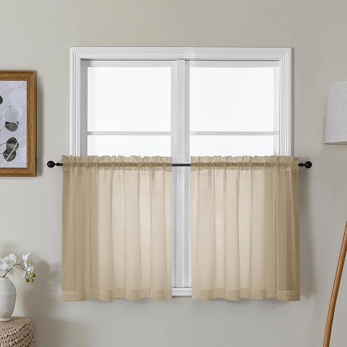 Gwine Taupe Sheer Curtain Tiers 24 Inch Length, Light Filtering Voile Short by Gwine