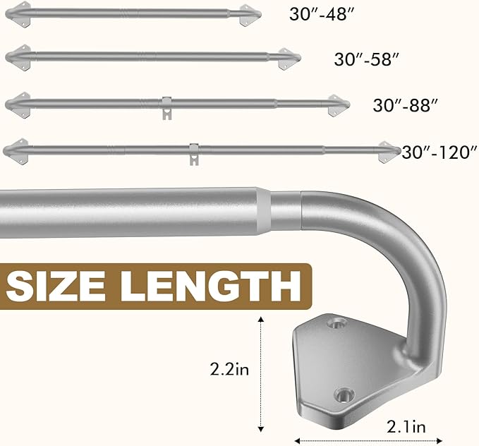 GXOACKJ Silver Curtain Rods for Windows 28 to 60 inch, 5/8 inch Adjustable Wrap - Image 4