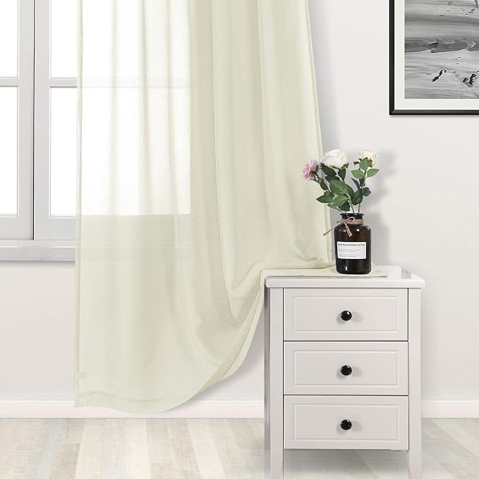 DWCN Ivory Sheer Curtains Semi Transparent Voile Rod Pocket Curtains - Image 4